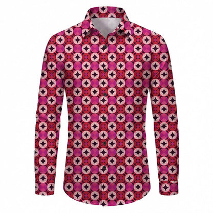 Retro 70S Vintage Geometric Circle Star Pattern Long Sleeves Collar Shirt