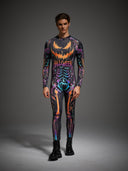 Men's Neon Jack-O'-Lantern Skeleton Halloween Bodysuit