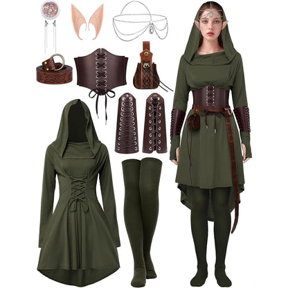 Medieval Asymmetrical Dress with Headpiece Corset Armors