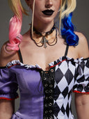 Women's Purple Diamond Jester Halloween Costume Dress