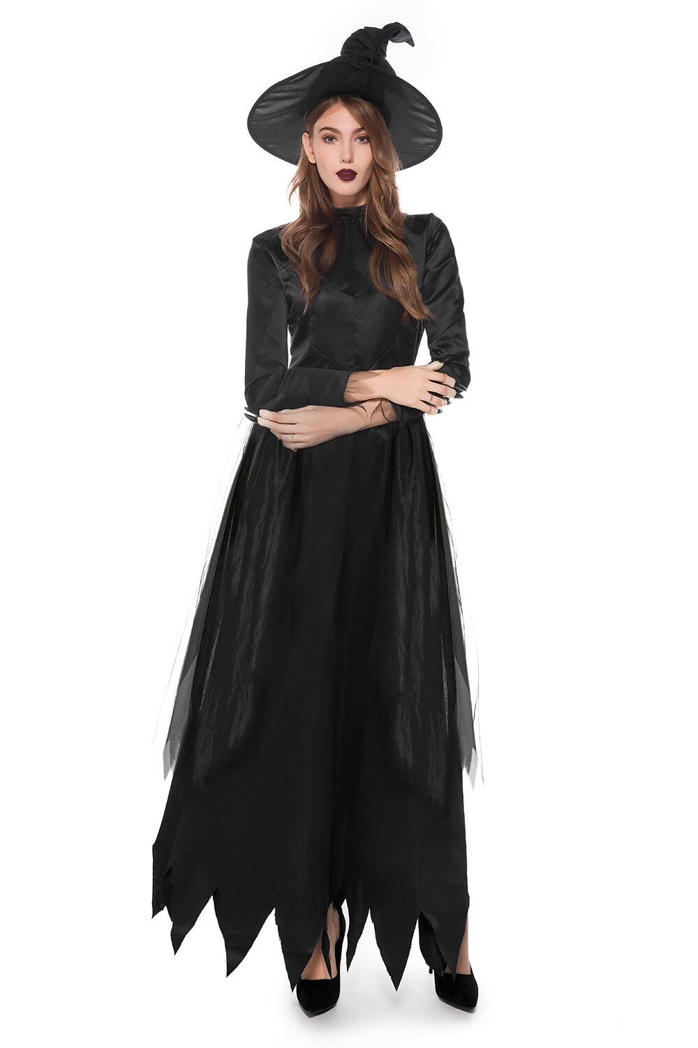 Gothic Witch Costume with Hat for Halloween