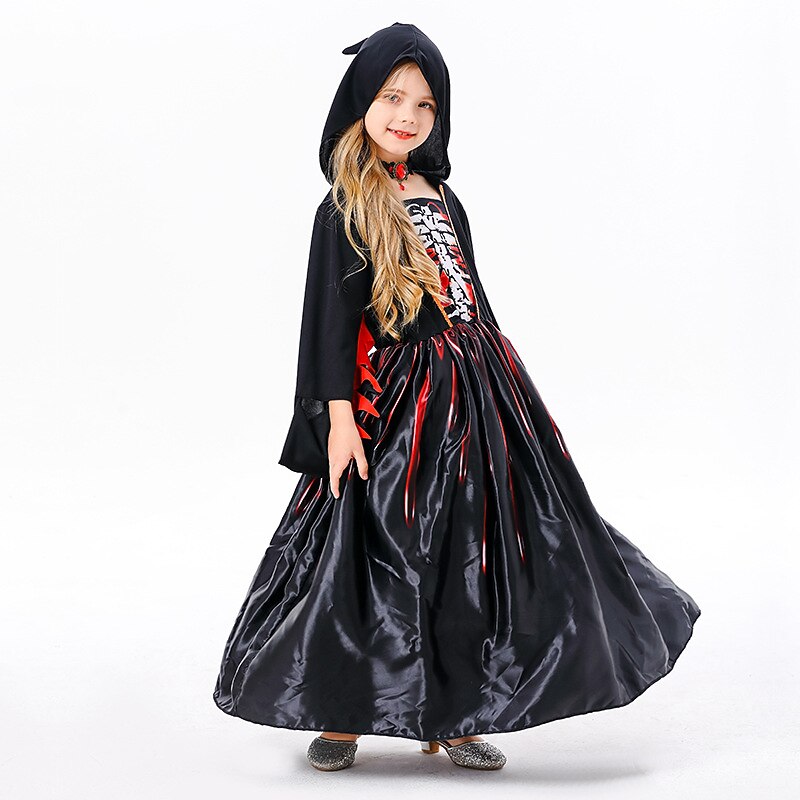Witch Skeleton Skull Ghost Cape Hooded Dress