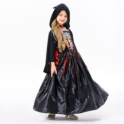 Witch Skeleton Skull Ghost Cape Hooded Dress