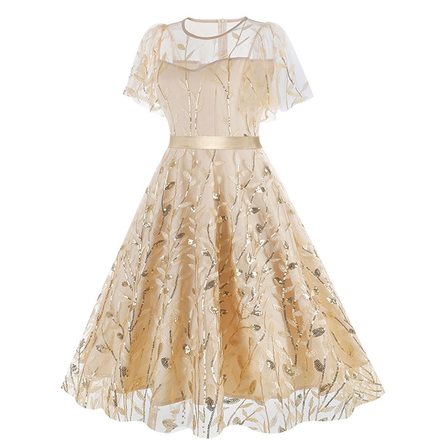 Embroidered Flutter Sleeve Midi Dress