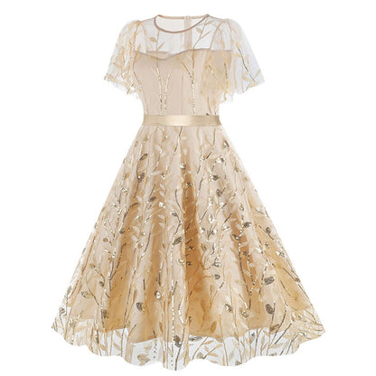 Embroidered Flutter Sleeve Midi Dress