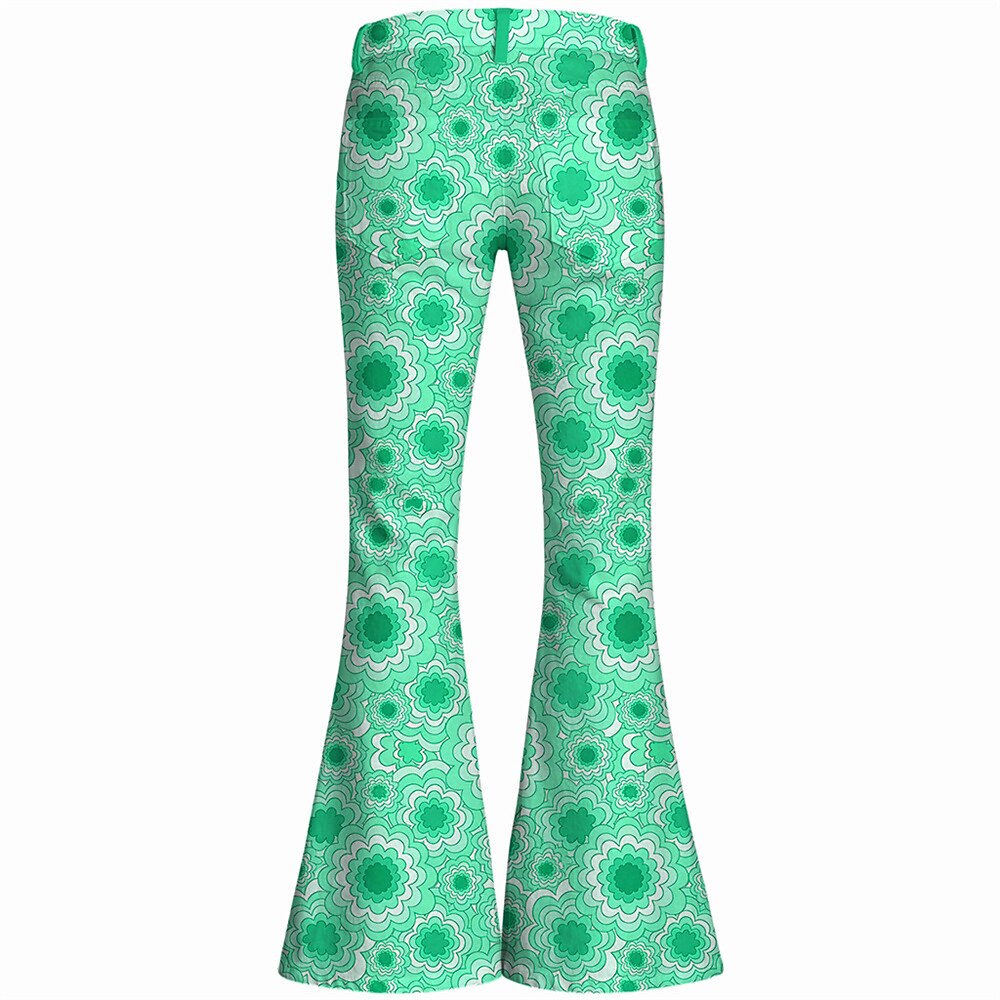 Retro 70s Geometric Floral High Waist Wide Flared Trousers