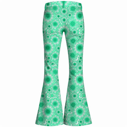 Retro 70s Geometric Floral High Waist Wide Flared Trousers