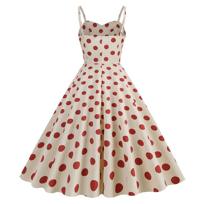 Women's 1950s Polka Dot Spaghetti Strap Swing Dress