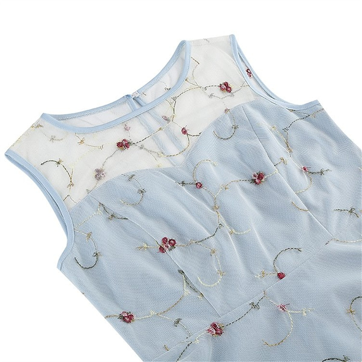 Embroidered Floral Tulle Midi Dress