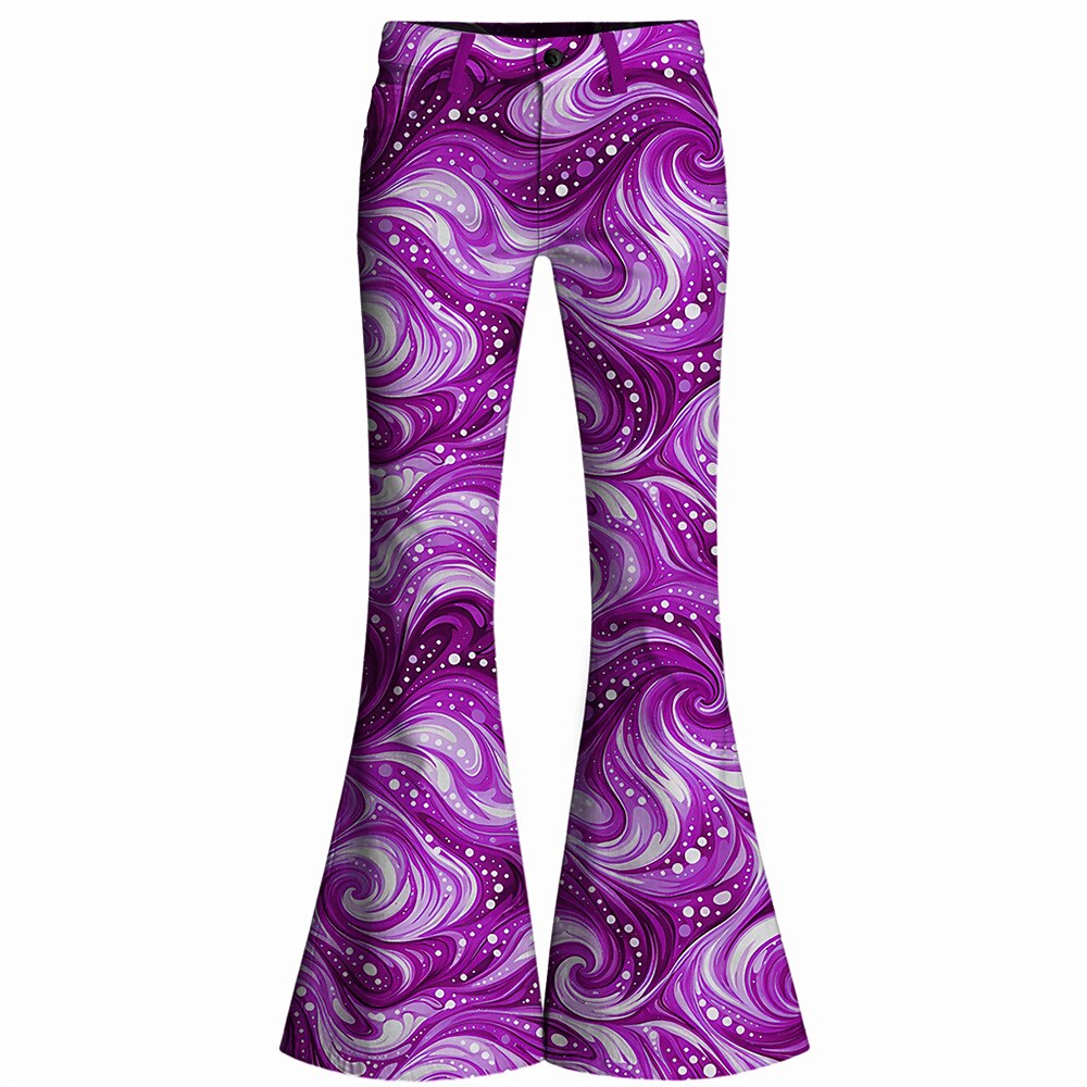 Retro 70s Swirling Waves High Waist Wide Flared Trousers