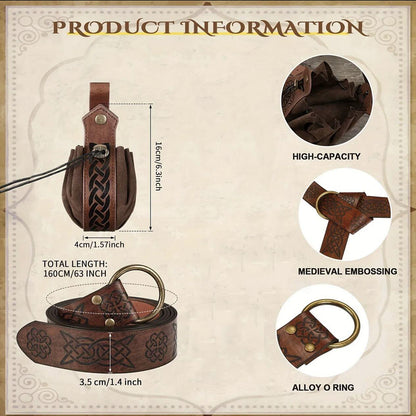 Viking & Alquimista Styles Belt Set: Scabbard, Pouch, Magic Bottle