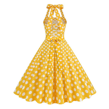 Women's 1950s Polka Dot Halter Neck Swing Dress