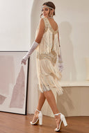 Vestido flapper con lentejuelas florales color champán