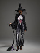 Women's Gothic Skeleton Witch 3-Piece Halloween Costume Set