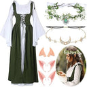 Conjunto de vestido de hada medieval con accesorios para la cabeza y orejas