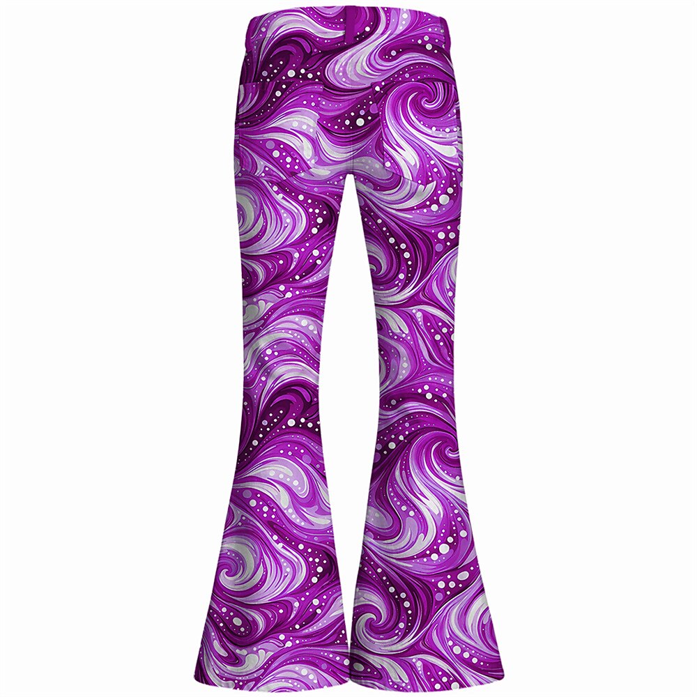 Retro 70s Swirling Waves High Waist Wide Flared Trousers