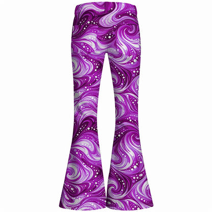 Retro 70s Swirling Waves High Waist Wide Flared Trousers