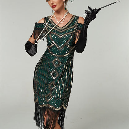 Green Sequin Art Deco Flapper Dress