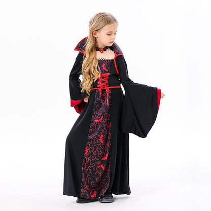 Gothic Long Sleeve Black Red Vampire Dress