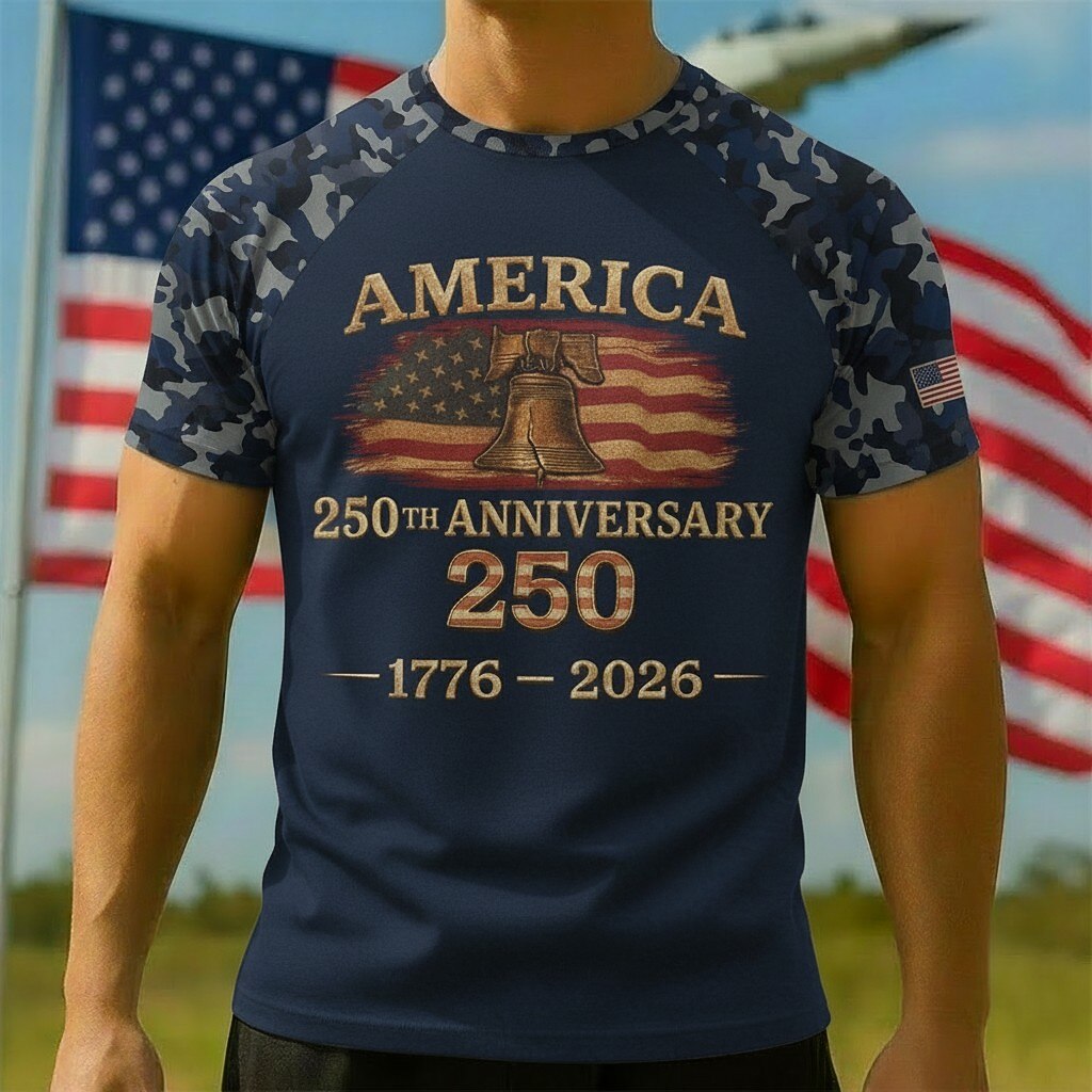 Men's American 250th Liberty Bell American Flag Camouflage Patriotic Printed T-shirt