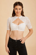Women’s Oktoberfest White Keyhole Lace Cropped Dirndl Blouse