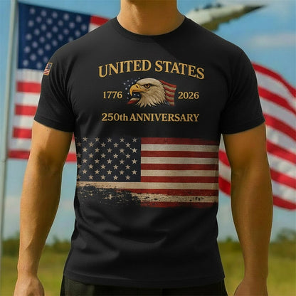 Men's American 250th Eagle American Flag Patriotic Printed T-shirt