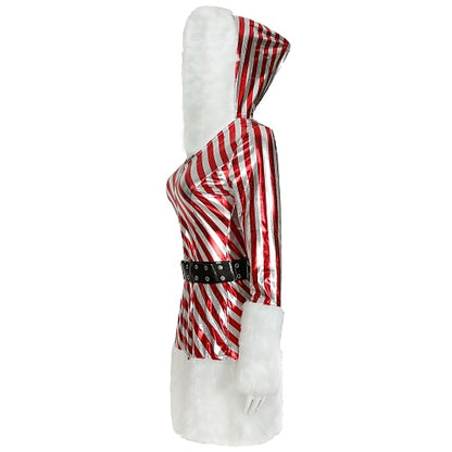 Striped Santa Hooded Mini Dress
