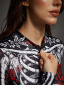 Women's Gothic Rose Skeleton Halloween Bodysuit Costume