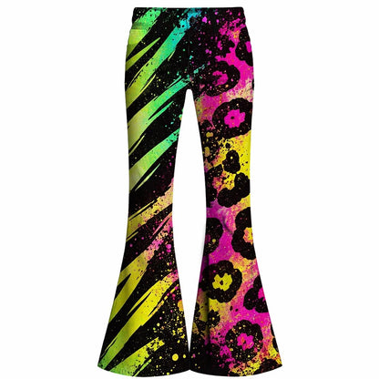 Retro 70s Acid Leopard High Waist Wide Flared Trousers