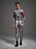 Men's Gothic Skeleton Bodysuit 2-Piece Halloween Costume Set