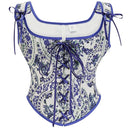 Floral Lace-up Front Vest U-Back Corset - Retrorobe
