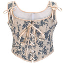 Floral Lace-up Front Vest U-Back Corset - Retrorobe