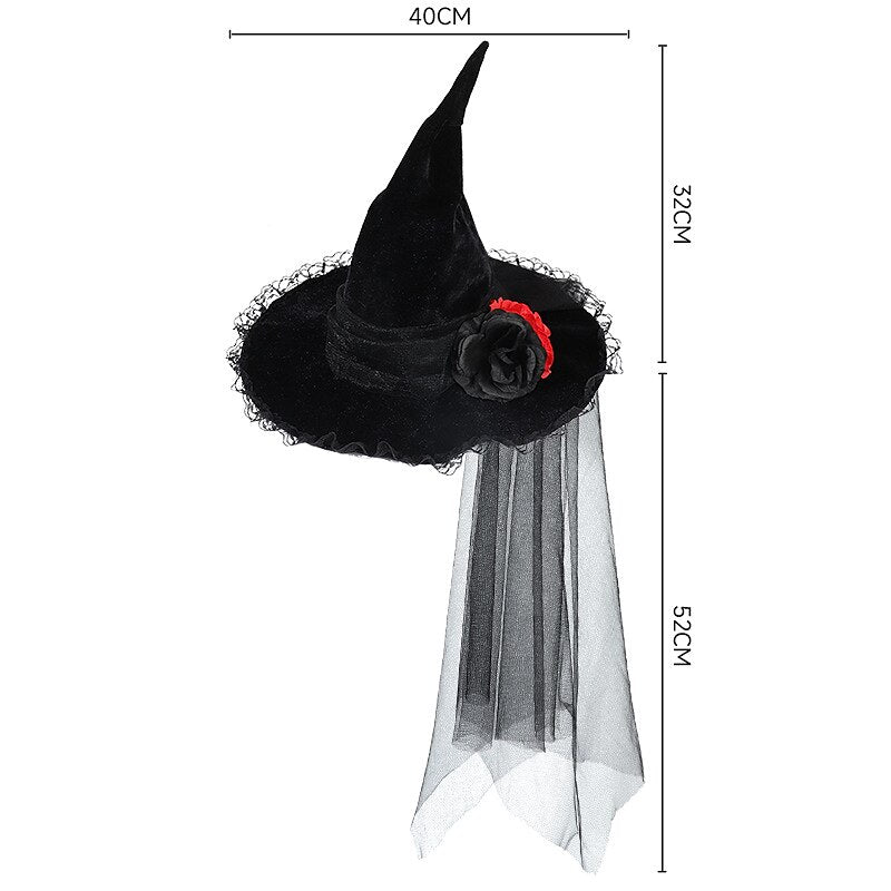 Gothic Witch Hat with Flower Net