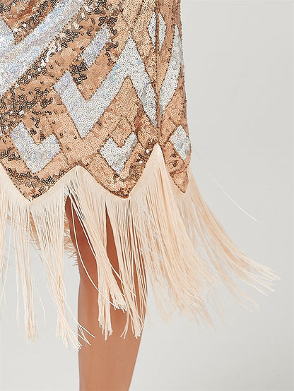 Sequin Chevron Flapper Dress with Vintage Glam