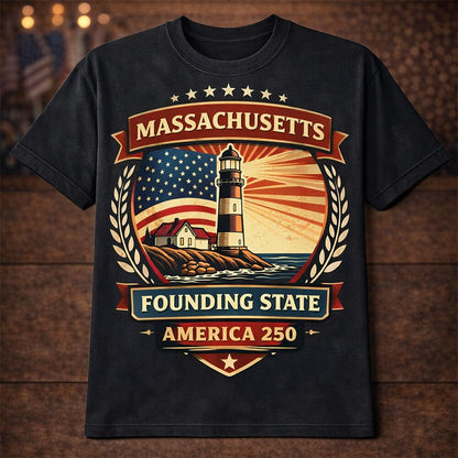 Men's American 250th Massachusetts Lighthouse Founding State Patriotic Printed T-shirt