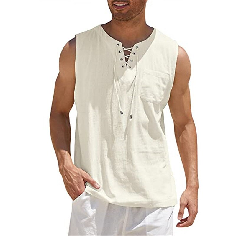 Medieval Pirate Style Linen Cotton Blend Drawstring Shirt - Retrorobe