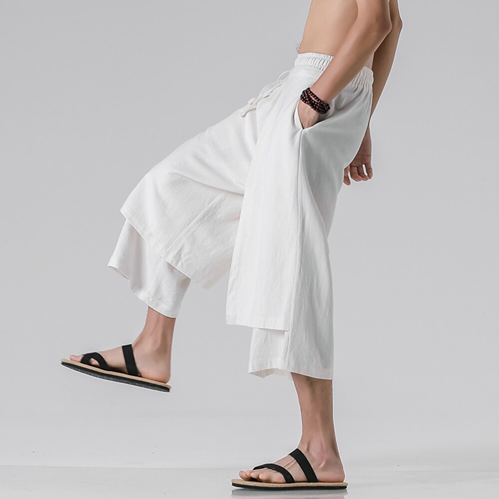 Retro Style Faux Two Piece Design Linen Pants - Retrorobe