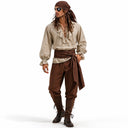 Men's Brown Pirate Costume Set with Burgundy Sash