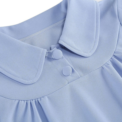 Women's 1950s Solid Color Peter Pan Collar Long Sleeve Flare Dress