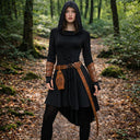 Conjunto de vestido de arquera hada medieval con cinturón, protectores y más accesorios