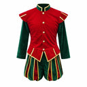 3-teiliges Weihnachts-Elfenkostüm für Herren in Rot und Grün