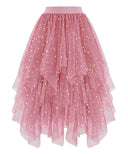 Women's Red and Black Gothic High-Low Tulle Skirt