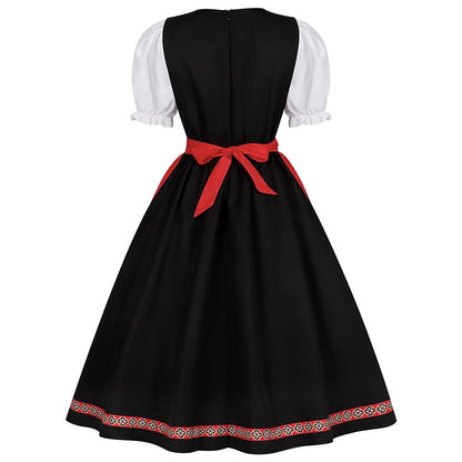Oktoberfest Rot Schwarz Besticktes Dirndlkleid mit Schürze 