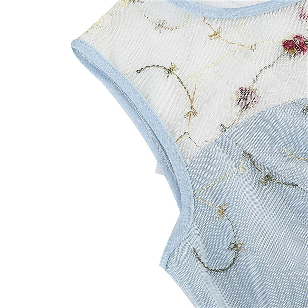 Embroidered Floral Tulle Midi Dress