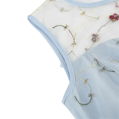 Embroidered Floral Tulle Midi Dress