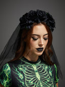 Halloween-Stirnband mit gotischem Blumen-Schleier für Damen