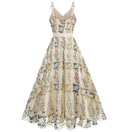 Floral Embroidered V-Neck Midi Dress