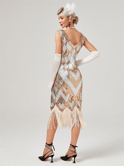 Sequin Chevron Flapper Dress with Vintage Glam