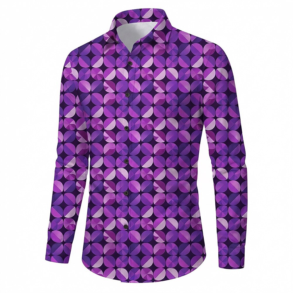 Retro 70S Geometric Citrus Slice Pattern Long Sleeves Collar Shirt