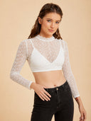 Women’s Oktoberfest White High Neck Lace Cropped Dirndl Blouse